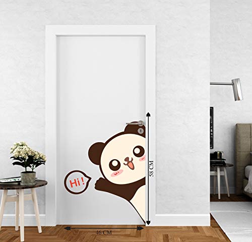 Divine Designs™ PVC Vinyl Self-Adhesive Hi Panda Door Sticker for Living Room, Bedroom, Office Wall Decoration (18 X 22 INCH) Pack 1