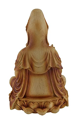 Zeckos Guanyin Goddess of Mercy Sitting On Lotus Wood Finish Statue