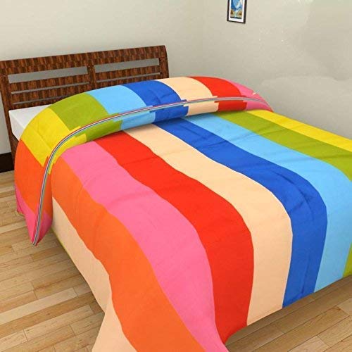 WONDERLOOK 100% Reversible Single Bed AC Blanket/Dohar/Combo Set of 2 Pc (Rainbow Colors Print)