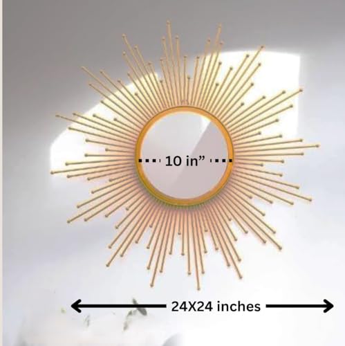 Urban Craft Sunburst Wall Mirror, 24 Inches, Round Iron Sculpture Design, Golden Luxury Decor(24X24 Inches)