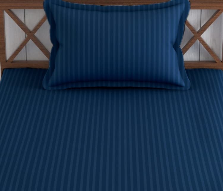 Trance Home Linen Premium Cotton 210 TC Single Fitted Bedsheet 78" * 36" with 1 Pillow Cover (Dark Blue)