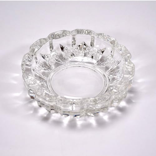 plunari Paricutin Glass Crystal Quality Cigar Cigarette Ashtray - Elegant Round Tabletop Ashtray for Home, Office, and Outdoor Décor