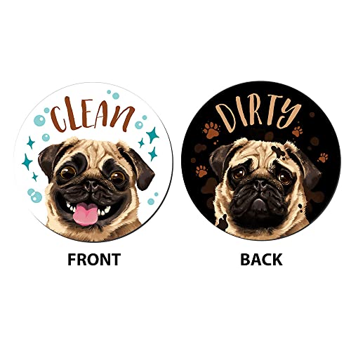 WIRESTER 3.5 inch Clean Dirty Sign Double-Sided Magnet Flip Decoration for Kitchen Dishwasher Washing Machine, Pug Puppy Dog