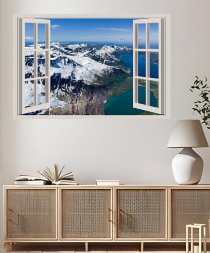 JVERF - JZZA25883 Norway Mountains Sky Kilvik Fjord Snow from Above| Self-Adhesive Open Window Wall Sticker