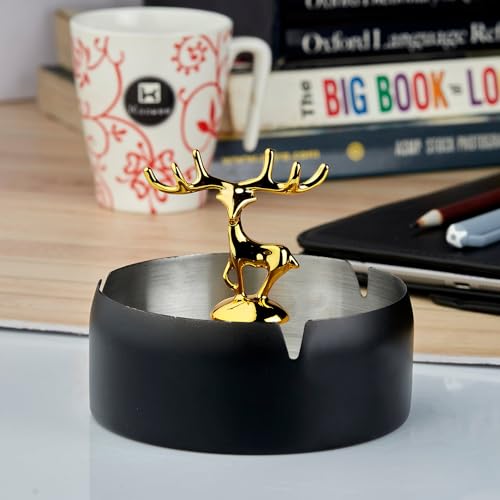 Ashtray,Moose Ashtray, Stainless Steel Home Ash Tray Set for Cigarettes, Cool Ashtray for Outside and Indoor Use, X-Large, Set of 2 - Black/Pink