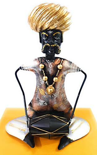 Shubham Creations Rajasthani Iron Sitting Musician 16 Inch Showpiece- Dholak