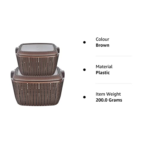 Kuber Industries Multiuses Large & Small M 30-25 Plastic Basket/Organizer With Lid- Set of 2 (Brown)