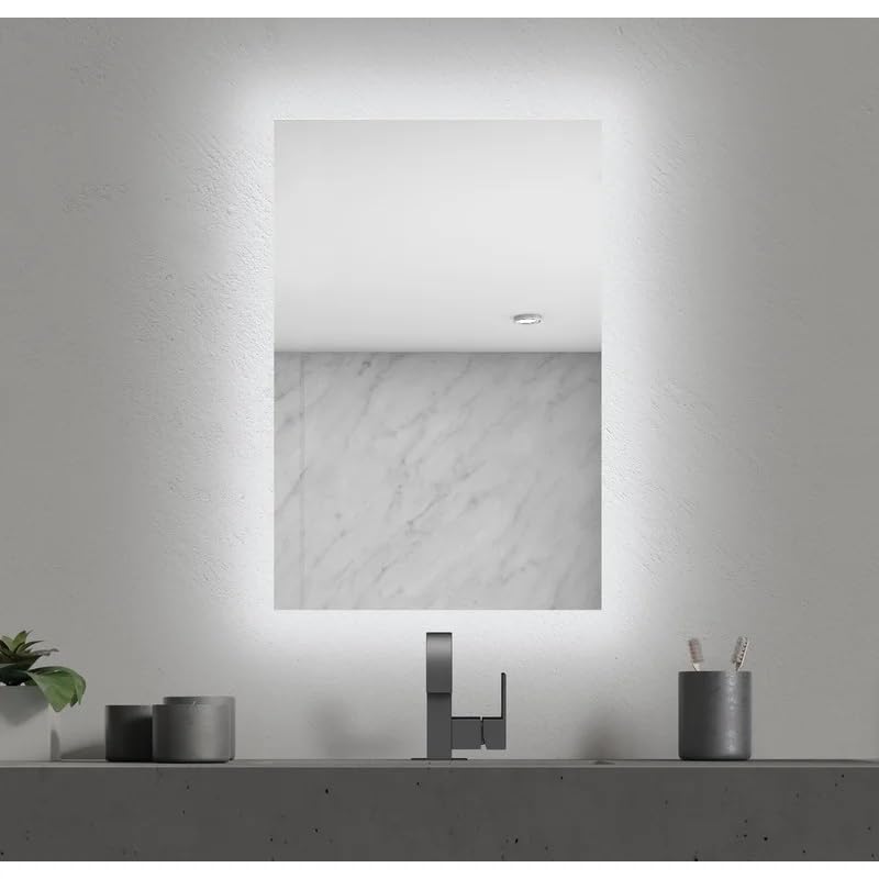 Artessa Minimalist Backlit Rectangular LED Mirror with Defogger, Dimmer-Option, 3-Colour LED for Bathroom (76 x 60 CM)