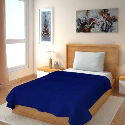 IVAZA 300 TC All Season Solid/Plain Lightweight Polar Fleece Single Bed Blanket (152 x 230 cm) Blue Blanket SingleIV9