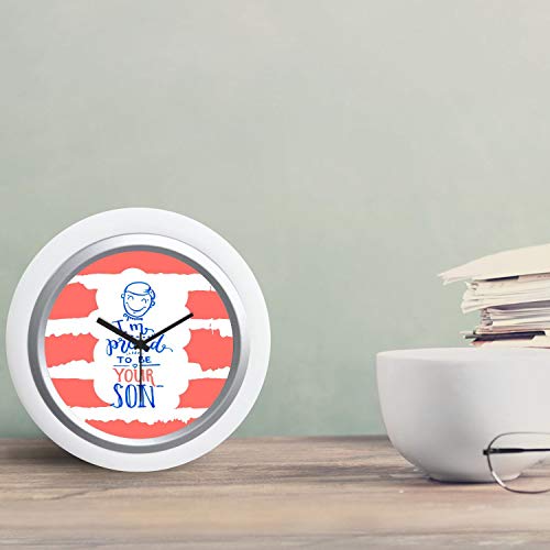 TheYaYaCafe Yaya Cafe I m Proud to Be Your Son Desk Clock for Dad - 6x6 inches, Round (White Frame, Unbreakable Flexiglass Cover, Analog)