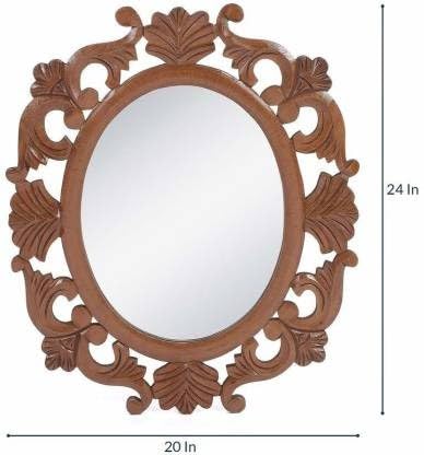 VAS Collection MDF Mirror Frame for Wall Decor,Bedroom,Living Room,Bathroom & Hallway,24"x20",Round (Brown)