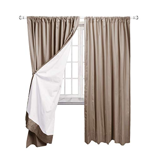 amazon basics Polyester Solid Room Darkening Blackout Curtain Set of 2 with Tie Backs - 245 GSM - (7 Feet - Door) 52' x 84', Taupe, Rod Pocket Curtains