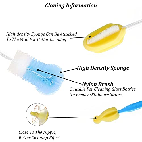 SYGA Baby Milk Bottle Nipple Straw Brush Sponge Nylon Cleaning Brush Cleaner Bottle Tong Set (Color May Vary) (4 Pcs)