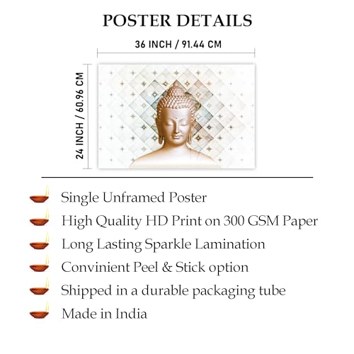 Indianara Rolled Sparkled Gautam Buddha Art Print for Room Décor Digital Reprint 36 inch x 24 inch Painting (10745PST)