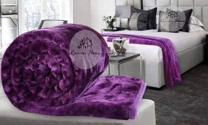 PREM HOUSE Velvet Floral Embossed Super Soft Heavy Single Bed Mink Blanket for Winter (Purple, Single Bed (60x85 Inch)