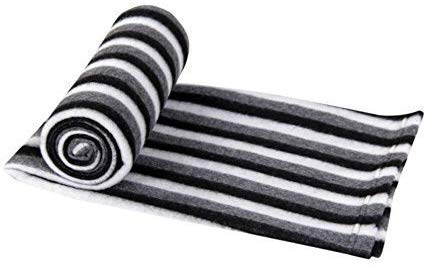 Akin Fleece Single Bed AC Blanket (60X90 Inch, Black and White Stripes) - Pack of 2