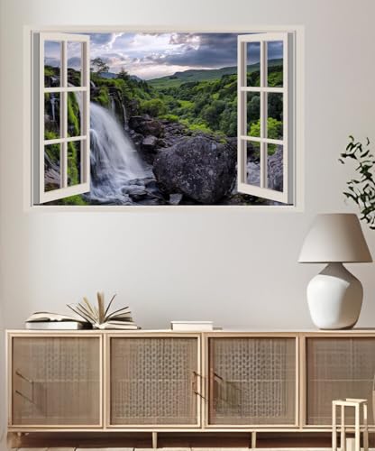 JVERF - JZZA27682 Scotland Waterfalls Stones Stirlingshire| Self-Adhesive Open Window Wall Sticker