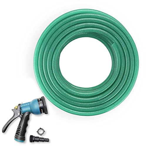 Garbnoire 10 Meter 0.5 inch PVC Heavy Duty Braided Green Garden Pipe | Lightweight, durable & flexible garden hose with garden accessories like hose connector, clamps & water gun (10 M (32.8 Feet))