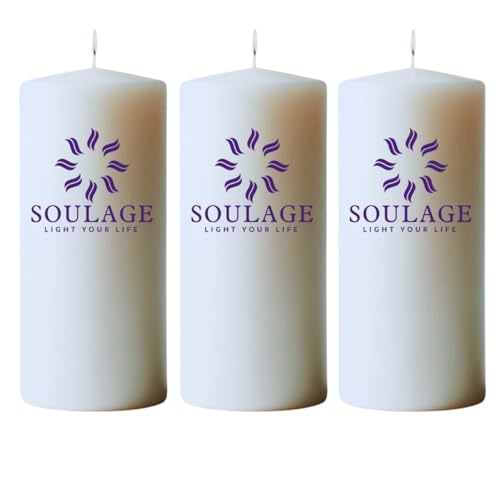 SOULAGE Premium Vanilla Scented Pillar Candle| Hand Crafted| Natural Soy Wax| Luxury Aromatherapy Candle| Long Lasting Burning| Non Toxic| Anti Mosquito| Healing & Meditation Candles|(Set of 3)