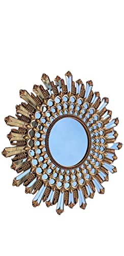 Cheval Glasses Beautiful Sun Burst Designer Frame Decorative Wall Mirror (30 x 30 inch, Golden)