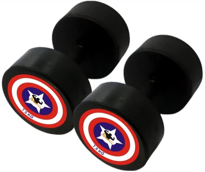 BE STRONG Professional Dumbbell 7.5kg Set , Captain America Style Metal Integrated Rubber Coated Dumbbells-Set for Home Gym 15kg weight