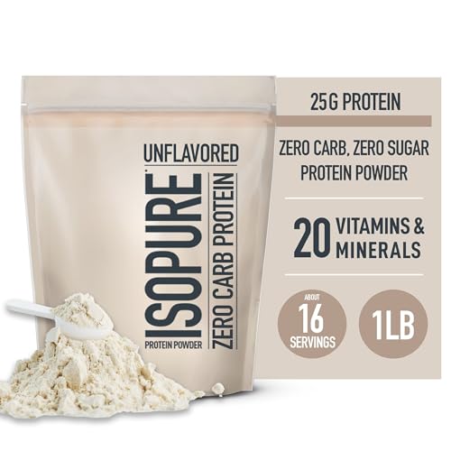 isopure Zero Carb 100% Whey Protein Isolate Powder with 25gm Protein per serve - 1 lb, 454 g Unflavoured