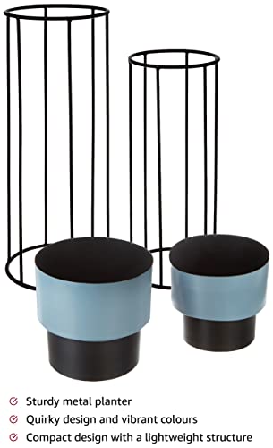 Amazon Brand - Solimo Metal Planters with Metal Stand - Grey & Black (Set of 2)