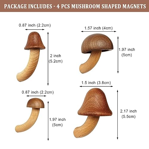 4 Pcs Handmade Mushroom Refrigerator Magnets, Wooden Mushroom Fridge Magnets, Home Office Kitchen Whiteboard Decorative Magnets