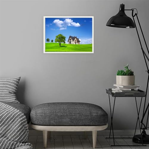 VERRE ART Printed Framed Canvas Painting for Home Decor Office Wall Studio Wall Living Room Decoration (14x10inch White Floater) - House On The Hill