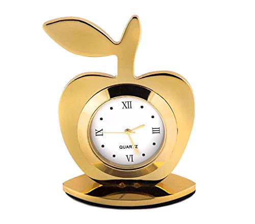 Lavanaya Silver Brand - Gold Plated Apple Shape Table Clock with Red Velvet Box (12X12X2 CM,Gold, Red) Clock for Table Stylish