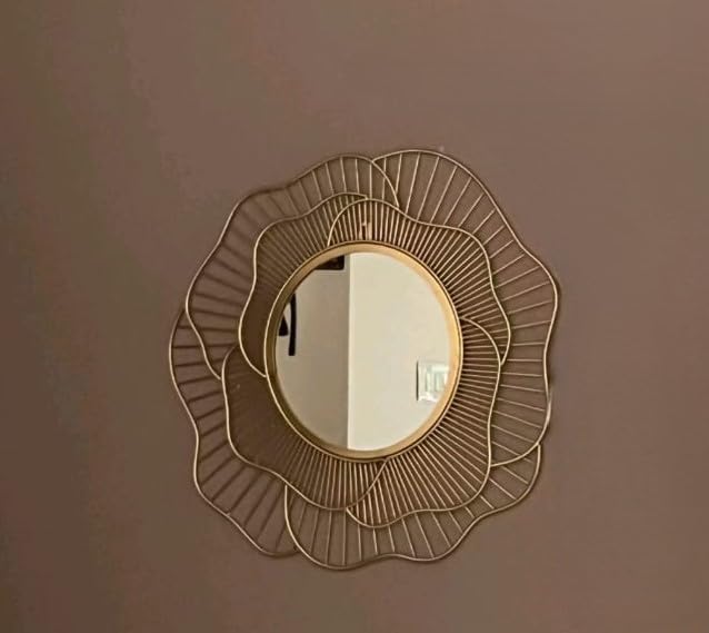 Urban Craft Iroan Decorative Golden Rose Wall Mirror, Metal Frame, Round Shape, Gold Finish