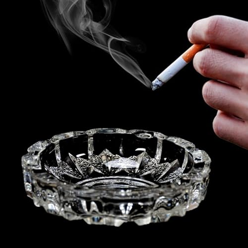 VARIEGA Paricutin Glass Crystal Quality Cigar Cigarette Ashtray - Elegant Round Tabletop Ashtray for Home, Office, and Outdoor Décor