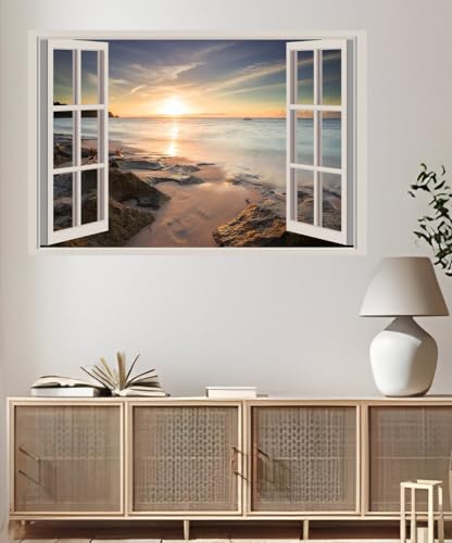 JVERF - JZZA29199 Sunrises and Sunsets Coast Stones Horizon| Self-Adhesive Open Window Wall Sticker