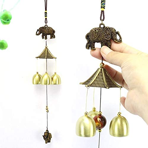 Zobro Metal Elephant Design Wind Chimes for Home Balcony Garden Positive Energy, Home Decor Hanging Long Brass Bells with Good Sound (Elephant Design 3Bell)