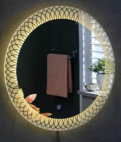 SmileSellers Led Mirror Beautiful Modern Designed Round Glass Lights Touch Sensor Led Home Mirror (Warm Light+ White Light +Cool Day Light+ Dimmer, 24x24)