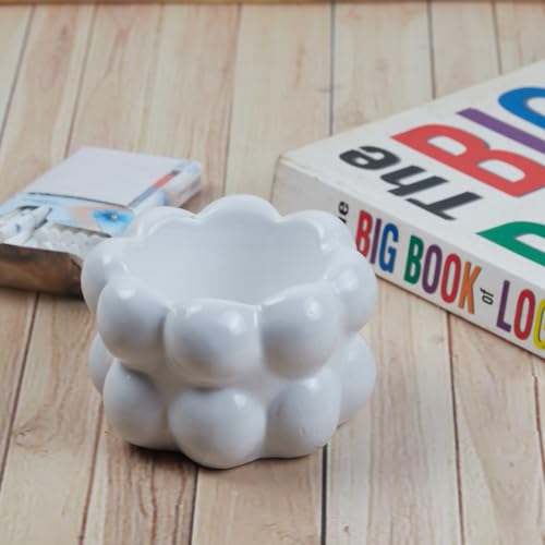 Pakhi Decor Groovy Ceramic Ashtray for Home & Office, White (10376)