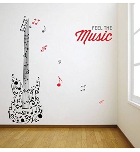 Asmi Collections PVC Wall Stickers Feel The Music with Guitar