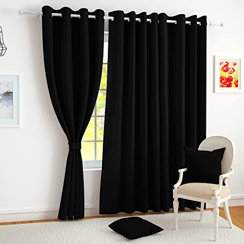 Story@Home Blackout Curtains 5 feet Long Set of 2 Room Darkening Window Curtain Plain, Black