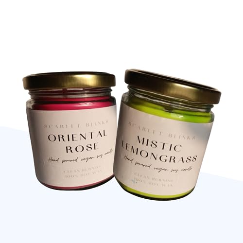 Scarlet Blinks Oriental Rose and Mistic Lemon Grass | Soy Wax Candle | Aroma Therapy Candle | Burning Time:45 HRS Pack of 2