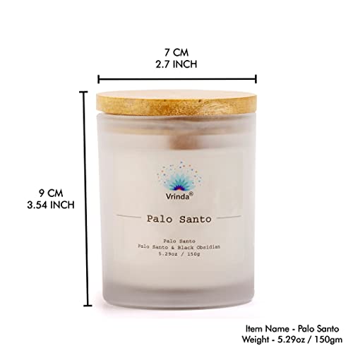 Vrinda® Palo Santo Glass Scented Candle with Crystals, Soy Blend. Approx. 5.29Oz