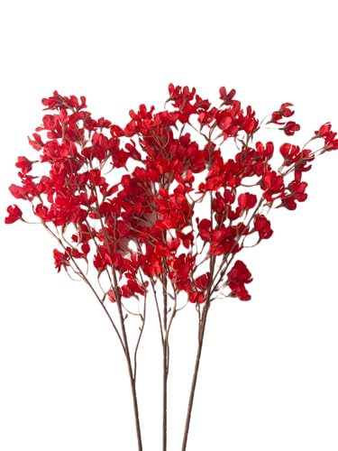 Baby's Breath Artificial Flower Bunch, 3 Stems, 87 cm Height, White (Red)