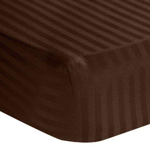 600TC Super Soft Quality Egyptian Cotton 1PC Fitted Sheet(Bottom Sheet) 15" Inch Extra Deep Pocket California/Western/King-Cal King, Chocolate/Brown Stripe 600-Thread Count 100% Pure Cotton