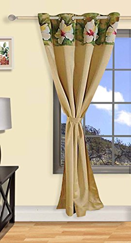 Swayam Floral Design Blackout Curtain for Long Door - 7.5 Feet | Door Curtain Made of Faux Silk with 8 Eyelets - Beige