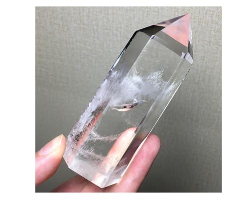 StoneStory Natural Healing Clear Quartz Crystal Point Faceted Prism Wand Reiki Figurine Stone (White Crystal, 8-12cm)