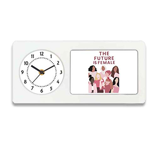 Designer Unicorn Printed Desk/Shelf Clock with Attached Frame The Future is Female Pink 9.5 * 4.5 inches