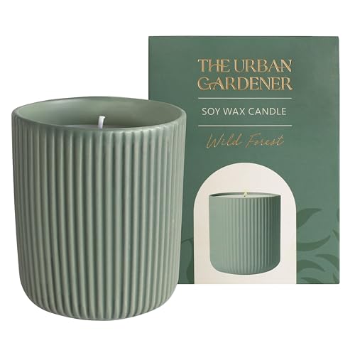 The Urban Gardener Wild Forest Scented Soy Candle in Reusable Ceramic Holder Height Approx 11.5cm Burn time Approx 25 Hours