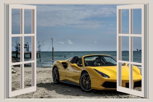 JVERF - JZZA14929 Ferrari Spideryellow| Self-Adhesive Open Window Wall Sticker