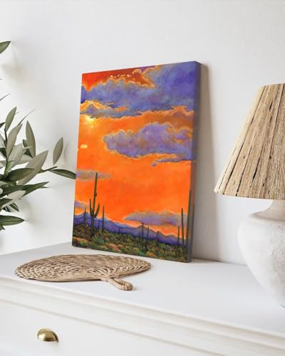 GADGETS WRAP Canvas Gallery Wrap Framed for Home Office Studio Living Room Decoration (9x11inch) - Saguaro Sunset