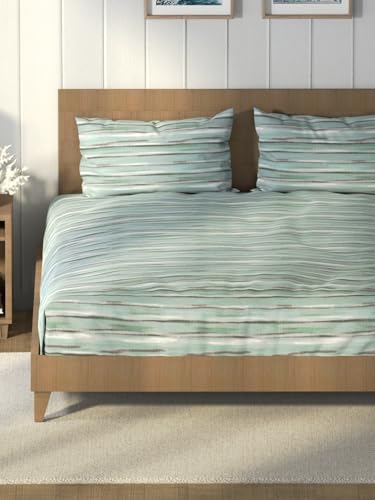 NAUTICA Super Soft 100% Cotton King Bedsheet and 2 Pillow Covers -3pc Set (raymarine) | 160 TC | Dust Proof Layer Added Abstract-Seagreen