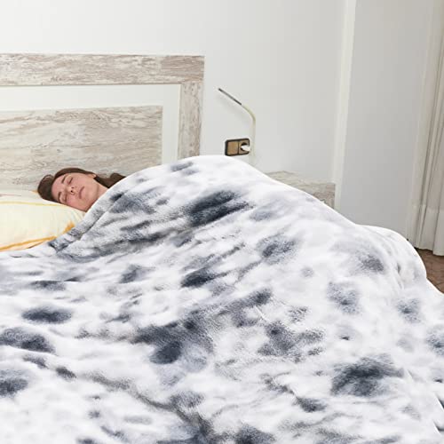 GOQO TOMO Electric Heated and Weighted 2 in1 Blanket — Flannel Material with Premium Glass Beads, with 12 Heat Levels, 8 Timer (Grey Tie dye, 15lb 48''x72'')